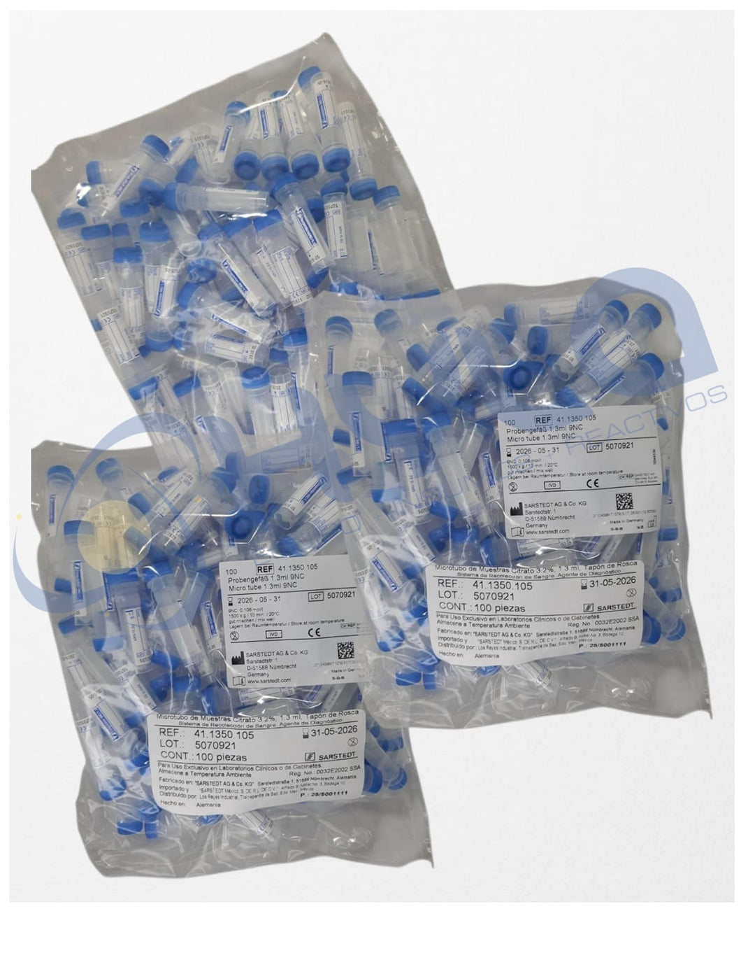MIcrotubo de 1.3 ml, azul con citrato Sarstedt